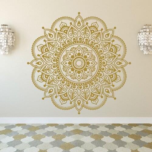 Gold Mandala Wall Stickers for rooms Bohemian Style Mandala Lotus Decal Flower Wall Art Yoga Studio Decals Wall Sticker HY332