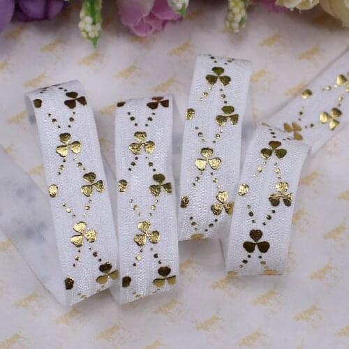 NEW FOE 5/8 foe 50 yards/lot gold covers printed Fold Over Elastic foe gold covers for St . Patricks Day wholesale