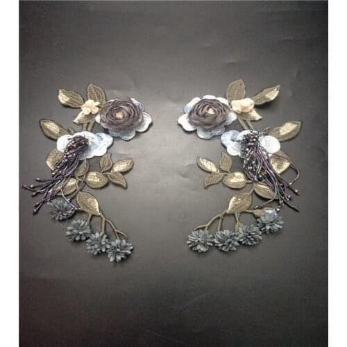 Blue flower rhinestones beaded applique parche patches for clothes apliques de roupa sticker parches bordados para ropa