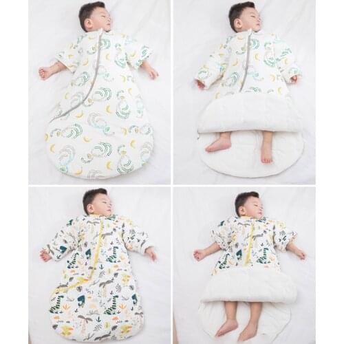 Baby Sleeping Bag with Detachable Long Sleeves Autumn Winter Warm Soft Wearable Blanket Cotton Sleepwear Infant Toddler Kids Car