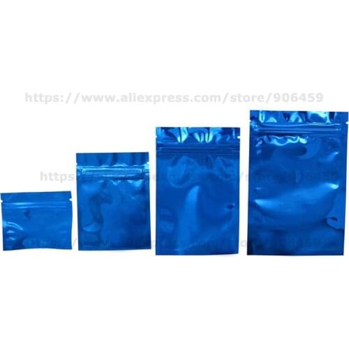 100 pcs Blue Aluminum Foil Plastic Zip Lock Pack Bag Flat Moisture-proof Zipper Package For Food Tea Candy Free Shipping