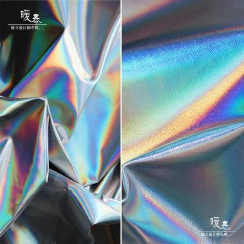 Synthetic Leather Fabric Silver Iridescent Reflective Waterproof DIY Patches Bags Decor Stage Clothes COSplay Designer Fabric