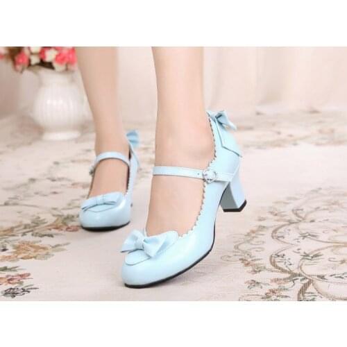 Lolita shoes sweet princess daily japanese high heel 6cm vintage lace bowknot bandage kawaii shoes cosplay loli women shoes