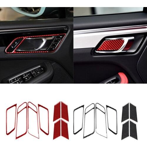 8PCS Real Carbon Fiber Inner Door Handle and Bowl Cover Decor Trim Fit For Porsche Macan 2014-2021 Interior Car Accessories