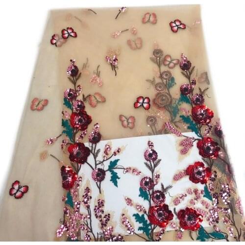 Explosive exquisite bead tube butterfly + laminated flower embroidery, French tulle lace, suitable for ladies' dresses