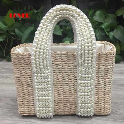 Women Hot Woven Bags Pearl Totes Handbags 2020 Summer Travel Purse Fashion Beach Bagsfor Lady Handmade Crossbody Straw Bag