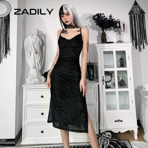 ZADILY Gothic Style Backless Black Women Midi Dress Sexy Split Leopard Printed Sleeveless Ladies 2021 Summer Club Party Dresses