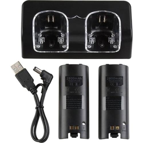 2 Ports Charging Station with 2 Rechargeable 2800 mAh Battery Pack Compatible with Wii Remote Controller