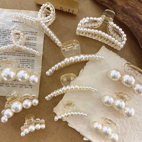 Pearl Acrylic Women Hair Clips Large Barrette Ponytail Hairgrip Elegant Hair Accessories For Women Headdress
