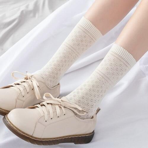 New fashion women sock Black white hollow stocking Lolita style for girls sunflower design in spring and summer