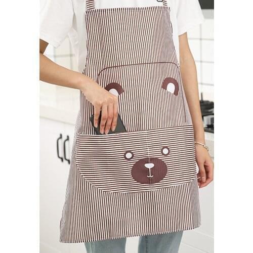Women Apron with Pockets Apron Cute Cartoon Bear Polyester Kitchen Cooking Baking Apron For Cooking Baking Anti-oil Waist Bib