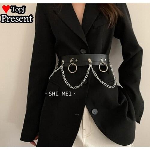 Woman girl sexy Punk Gothic style moon Faux Leather Belt Metal Chain Ring Waist Strap Street Dance Decor Lolita Cosplay belts