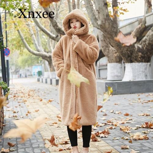 -20 degrees Winter Fur Jacket Long Fur Coat Women Plush Fur Warm Jacket Female Imitation Mink Thick Hooded Parka plus size Coat