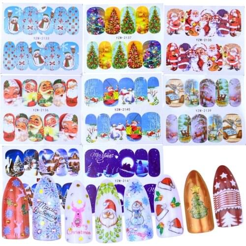 1 Sheet Christmas Snowman Tree Boots Bells Deer Water Transfer Nail Art Sticker Decal Slider Manicure Wraps Tool Tips