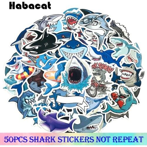 50 Pcs/pack Ocean Animal Cartoon Shark Stickers Toys For Childrens Motorcycles Skateboards DIY Hand Diaries Scrapbooks Sticker