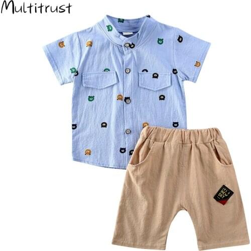 2020 2pcs Newborn Baby Boys Clothes Set Kid Cartoon Animal Short Sleeve T-shirts Tops Solid Shorts Set 6M-3T DropShipping