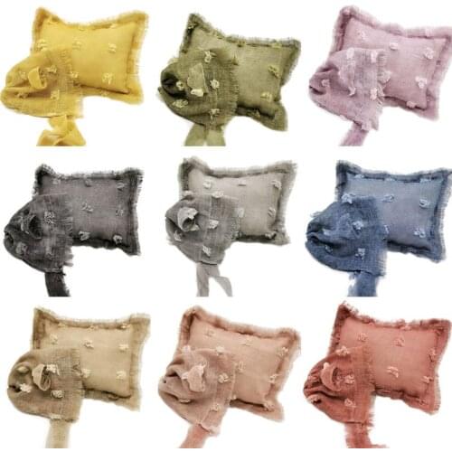 2 Pcs/set Baby Infants Photo Accessories Tie-dyed Cotton Linen Hat Pillow Set Newborn Photography Props 57BF