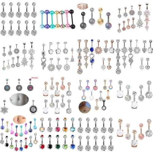 3/10pcs Sexy Navel Piercing Belly Button Rings Bar Crystal Zircon Dangling Ombligo Party Stud Barbell For Woman Body Jewelry