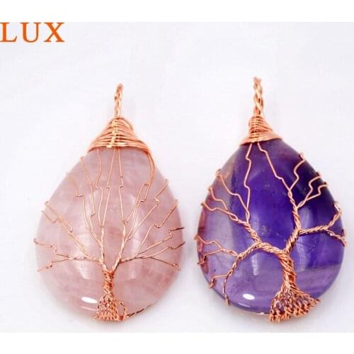 5-10 pcs Gem stone tree of life pendant wire wrapped pendant mothers day midwife gift drop shape pendant amethysts rose quartzs