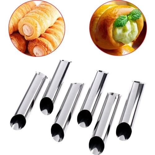 6pcs/lot Stainless Steel Pastry Cannoli Forms Cake Horn Mold Cannoli Tubes shells Cream Horn Mould Pastry Baking Mold