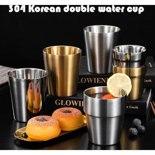 8pcs 175ml/300ml Double Wall 304 Stainless Steel Ice Cold Water Mug Beer Cup Bilayer Coffee Milk Tea Lemon Juice Mug