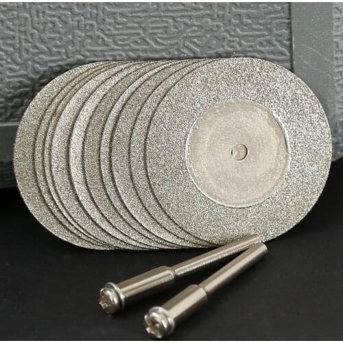 10pcs 35mm Diamond Cutting Disc Saw Blabe Fit For Dremel Rotary Tool +2 Mandrel For Cutting Gem Stones Metal Glass, Ceramics