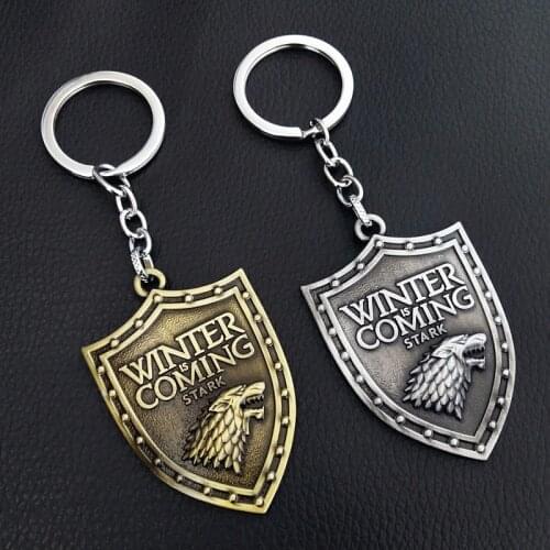 Thrones Keychain Season 8 House Stark Wolf Head Badge Key Chains Pendant Ice And Fire Keyring llaveros Of Movie Gifts