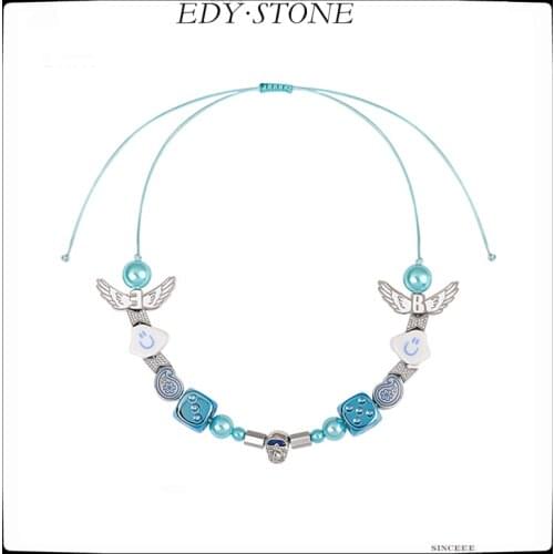 EDY Hip Hop Punk Necklace Cloud Lightning Cashew Flower Smiley Pearl Adjustable Necklace For Women Girl Men Rapper Party Jewelry