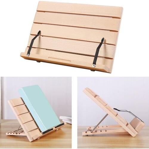 Wooden Book Stand, Adjustable Book Holder Tray and Page Paper Clips - Cookbook Reading Desk Sturdy Bookstand Table Easel