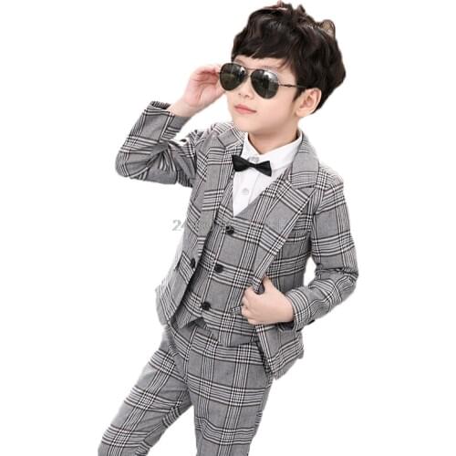 Vest + Blazer + Pants +Tie 4pcs Kids Boys Formal Wedding Suit Gentleman Tuxedo Dress Children Party Costume Clothing 2-12T