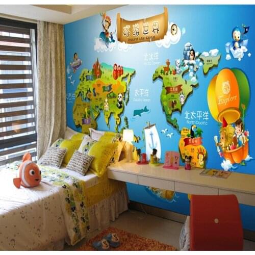 Drop Shipping photo Wallpaper Hand Painted Cartoon English World Map Kindergarten Study Amusement Park Backdrop Wallpaper