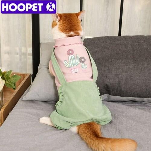 HOOPET Cat Overalls Warm Pet Clothing Four Legs Small Dog Clothes Soft Cat Pajamas With Pocket