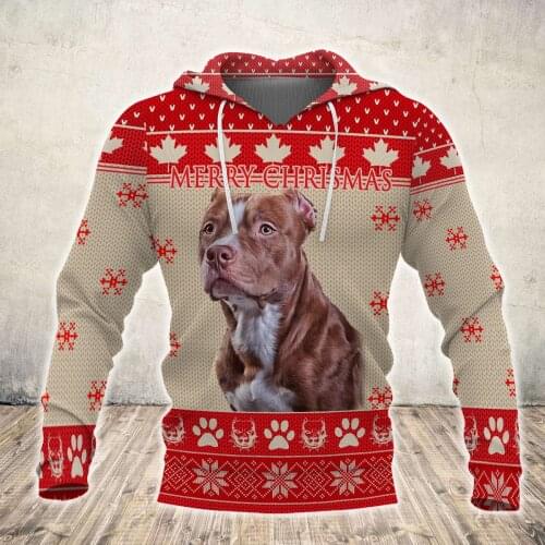 Merry Christmas Love Pitbull Dog 3D All Over Printed Mens autumn Hoodie Unisex Casual Pullover Streetwear Jacket Tracksuit DK256