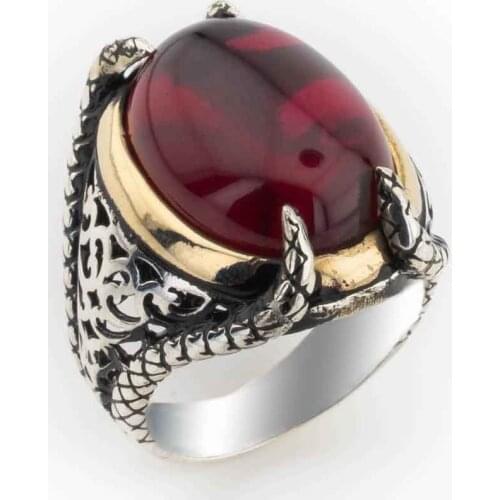 925 sterling Silver Curved Red Zircon Claws Ring