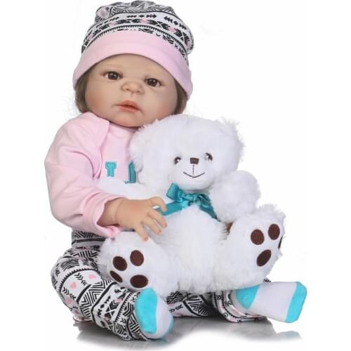 22'' Soft Silicone Reborn girl Doll 57 cm whole vinyl body Baby Lifelike Born dolls Toys For Girls Boneca Completa Kids Playmate