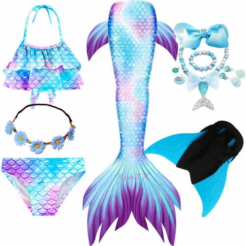 HOT Kids Girls Mermaid Tails with Fin Swimsuit Bikini BathingSuit Dress for Girls With Flipper Monofin For Swimming Costume