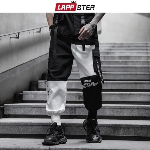 LAPPSTER Men Japanese Streetwear Cargo Pants 2020 Mens Hip Hop Patchwork Sweatpants Male Designer Joggers Color Block Trousers