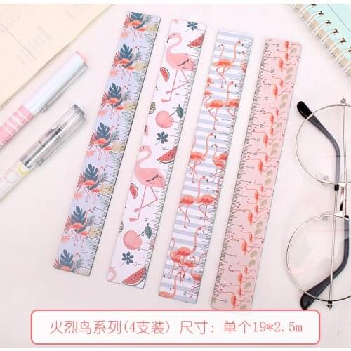 18cm Kawaii Magnetic Flamingo Straight Ruler Cute Pink Panther Drawing Rulers For School Kids Painting Gift Korean Stationery