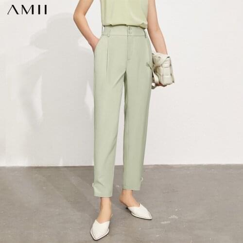 Amii Minimalism Summer New Womens Pants Offical Lady Solid Straight Womens Suit Pants Causal Womens Trousers 12140525
