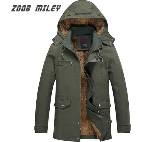 ZOOB MILEY Plus Size M-5XL Winter Jackets Men Warm Thick Fleece Hooded Parkas Loose Fit Hat Detachable Long Trench Overcoat
