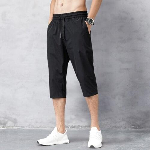 Mens Shorts Summer Breeches 2020 Thin Nylon 3/4 Length Trousers Male Bermuda Board Quick Drying Beach Black Mens Long Shorts