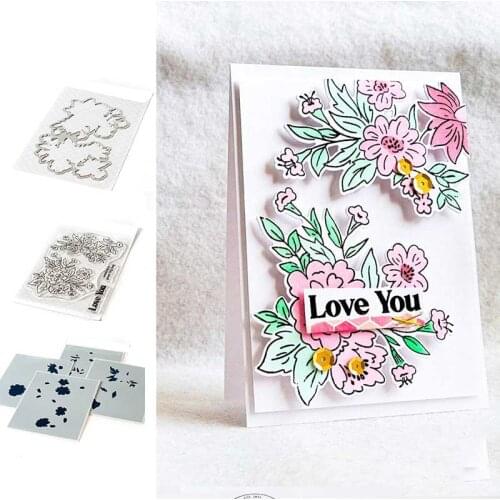 New 2021 Happy Blooms Floral Plant Flower Metal Cutting Dies and Silicone Stamps Stencil for Scrapbooking Album Decoration Craft