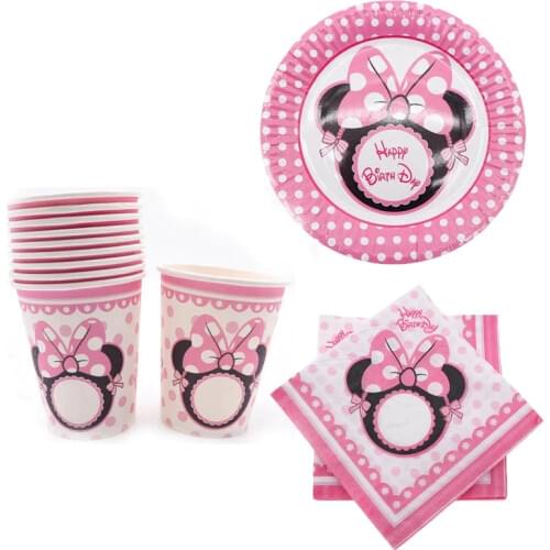 New Arrival Minnie Birthday Party Paper Cups Plates Straws banners Disposable Tableware Set Wedding decoration Baby Shower Gifts
