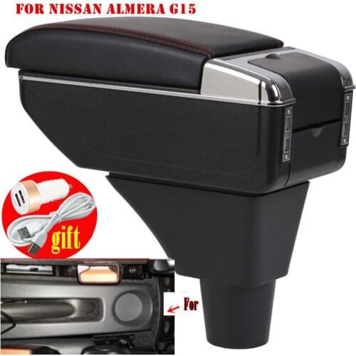 For Nissan Almera G15 armrest box central Store content box car-styling decoration accessory With cup holder USB