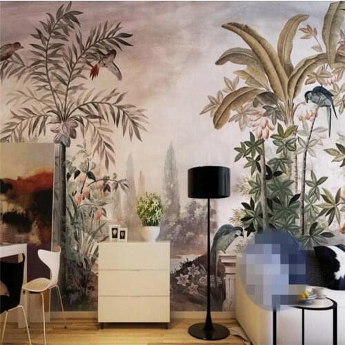 Custom wallpaper European retro hand drawn tropical plants background wall painting