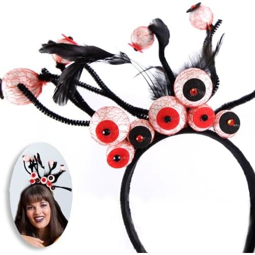 30cm Halloween Headband Scary Eyes Horrible Eeball Halloween Feather Photo Tricky Props Adult Children Decoration Party Decor