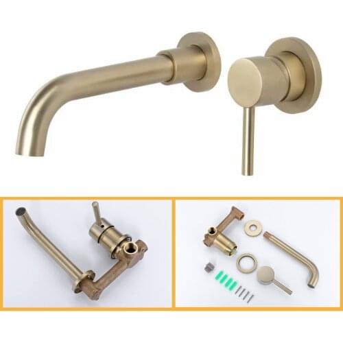 Luxury Brushed Gold Tap Wall Mounted Bathroom Basin Sink Faucet Solid Brass Hot and Cold Mixer Golden Bathtub Faucet