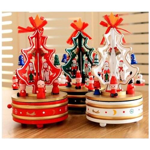 Christmas wooden music box Christmas tree creative gift carousel music box,size 21x11cm