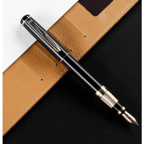 Hero 300 12K Gold Novelty Metal Black Fountain Pen Golden & Silver Trim Authentic High Grade Ink Pen Gift Box Writing Office Set