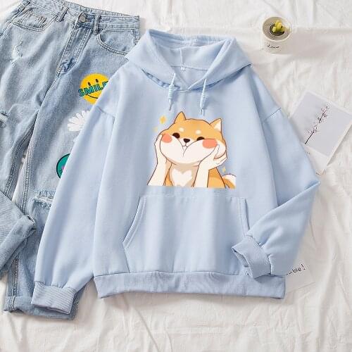 Kawaii Shiba Inu Hoodie Ullzang Harajuku Funny Cotton Hoodies Women Cute Korean Style Autumn Winter Sweatshirt Hoody Female